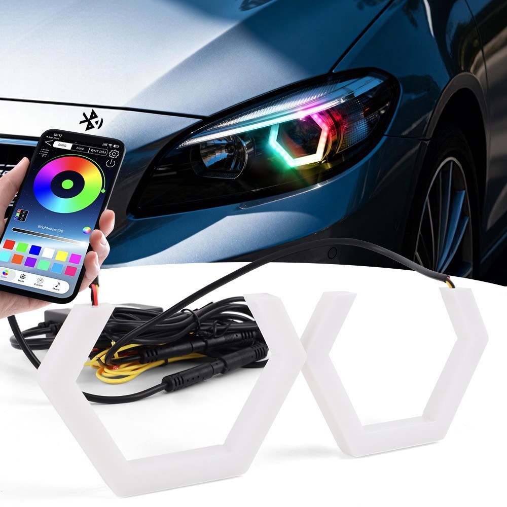 APP 2 in 1 Car RGB Heart LED Angel Eyes Halo Rings Headlight DRL Light Retrofit