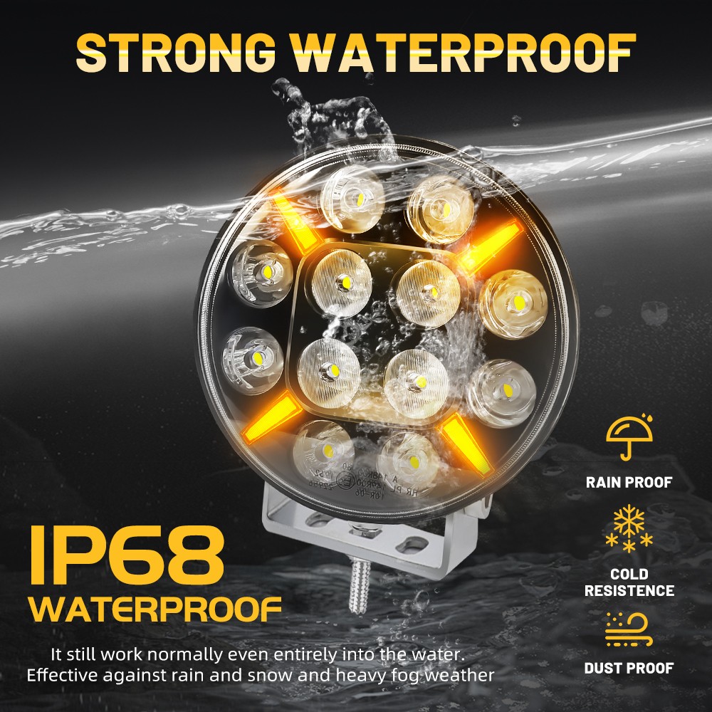 2X 9Inch Round LED Spot Light Strobe White & Yellow DRL Driving Beam For Truck