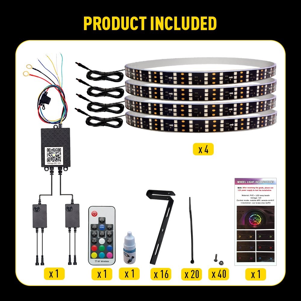 3 Row 15.5 LED Wheel Ring Rim Lights Color RGB Turn Signal IP68 5050 remote+APP