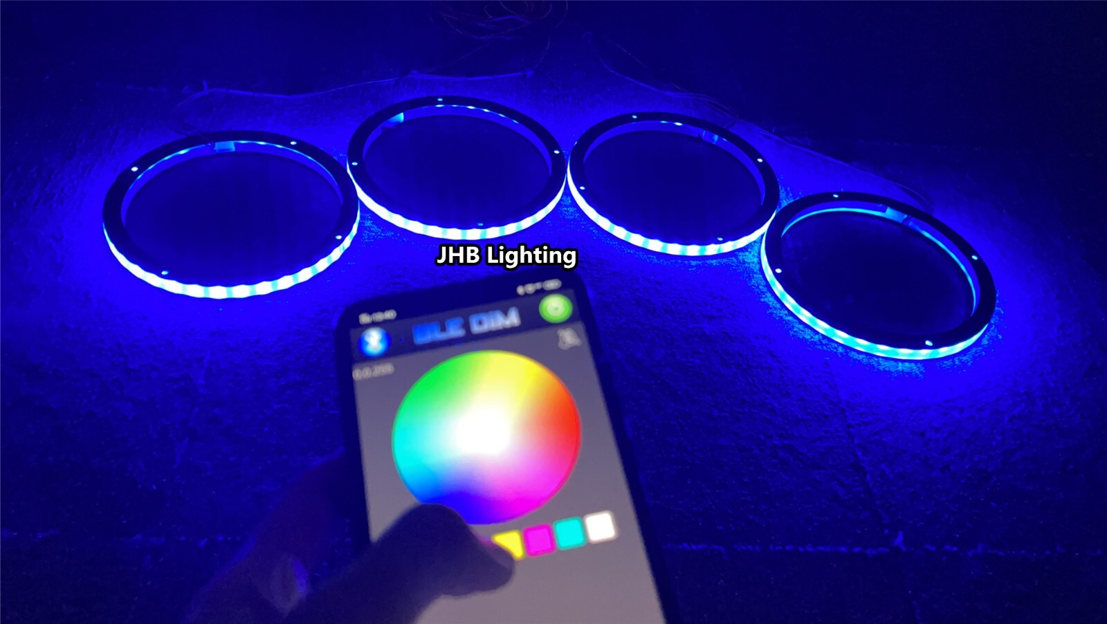 4PCS 8″ CHASING FLOW LED Rings 1/2″Spacer Remote+APP Loudspeakers SpeakerLights