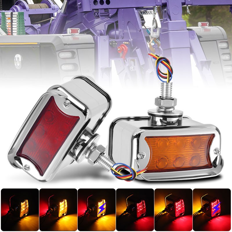 2X 57 LED Red/Amber Fender Semi Truck Pedestal Lights Turn Signal Tail Dual Face