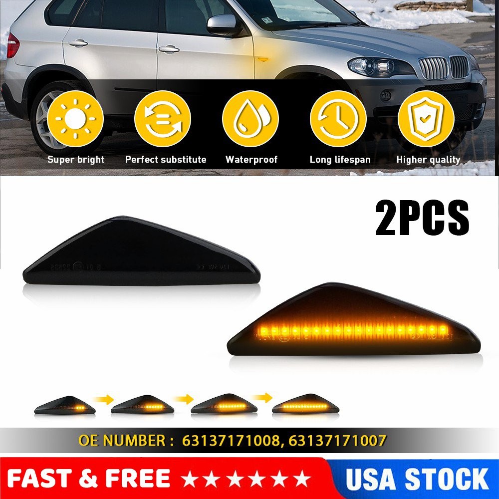 For BMW X3 F25 X5 E70 X6 E71 E72 Smoked LED Fender Side Marker Light Turn Signal
