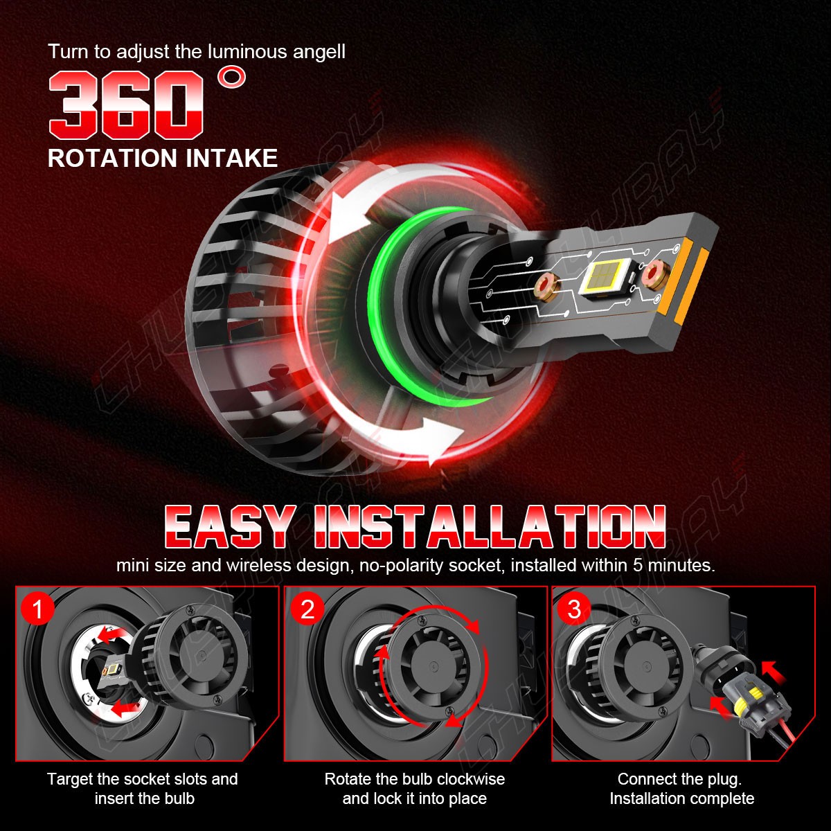 9005+9006+H11 LED Combo Headlight Fog Light Kit High Low Beam Bulb 6K White