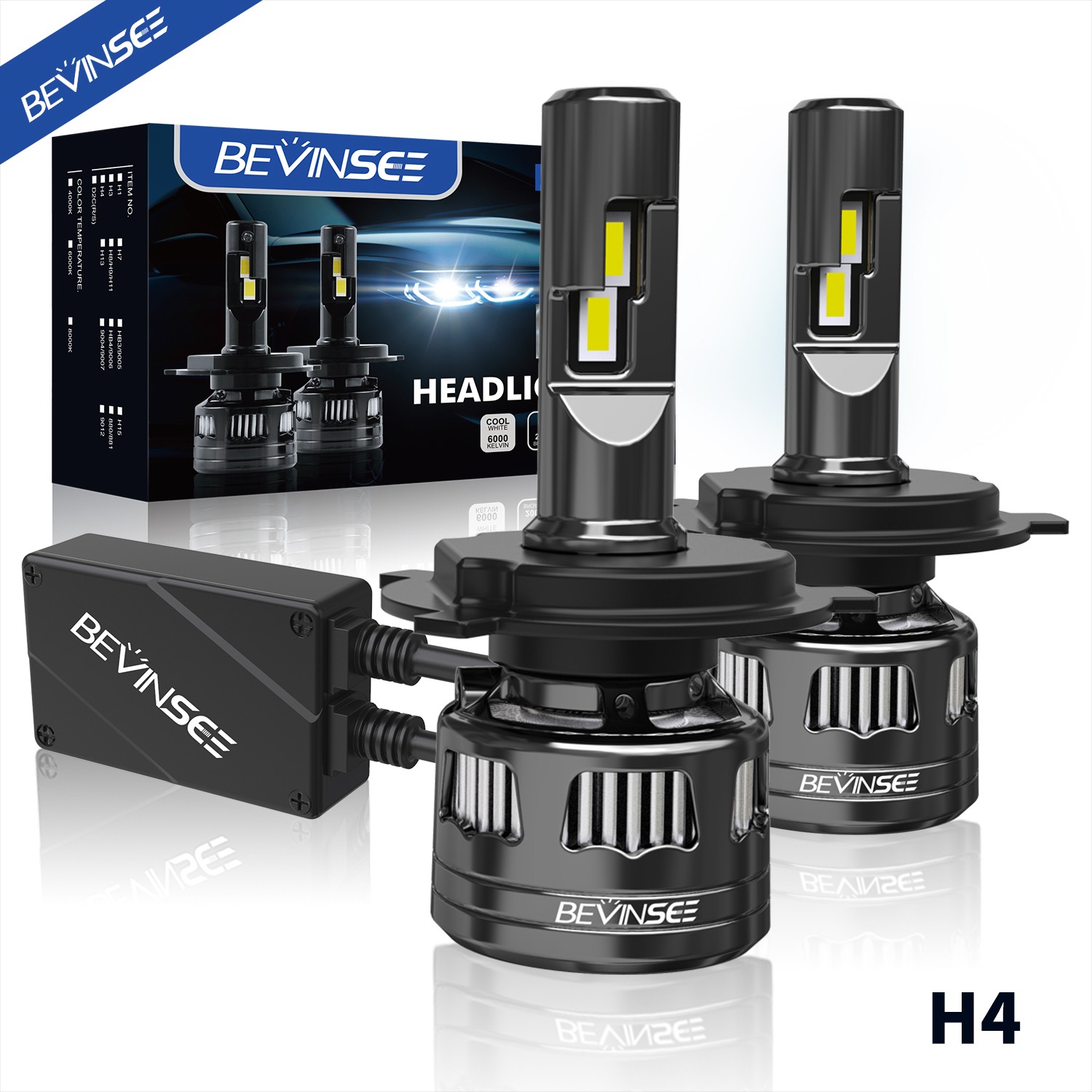 BEVINSEE H4 9003 LED Headlight Bulbs Conversion 120W 22000LM 6000K Hi/Low Beam