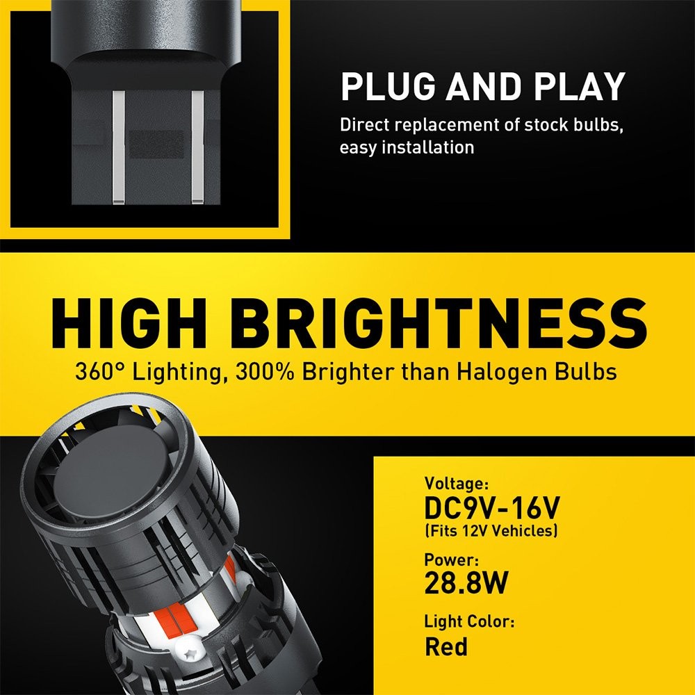 2x 7743 Led Bulbs Error Free Canbus Ready Anti Hyper Pure Red Built in Resistor