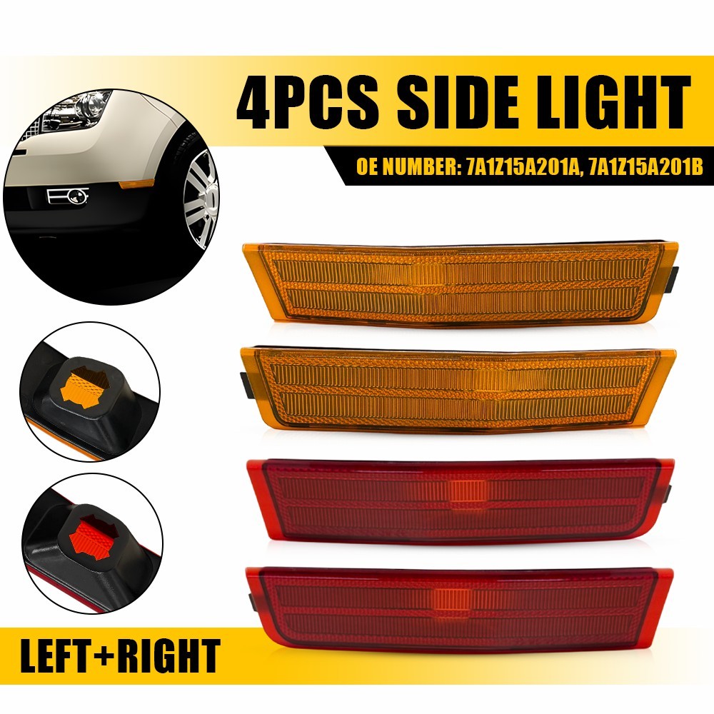 Pair Left Right Amber Front Bumper Side Marker Light For 2007-2010 Lincoln MKX