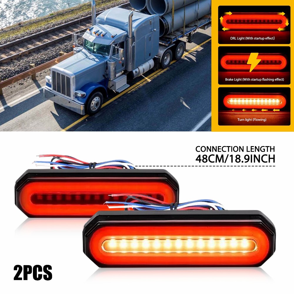 2x Red/Amber 5″ Oval LED Truck Trailer Stop Turn Tail Brake Lights Flowing DRL