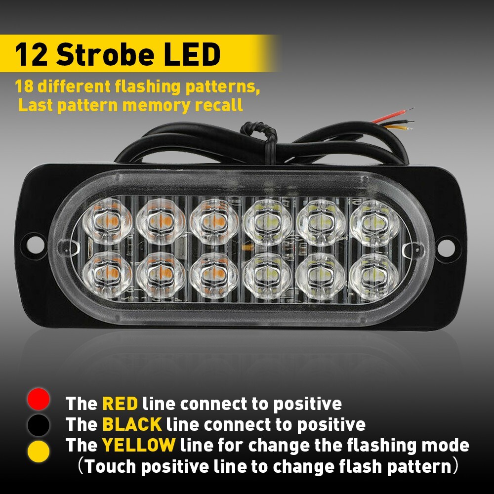 4xStrobe Amber 12-LED Car Truck Beacon Warning Hazard Flash Light Bars