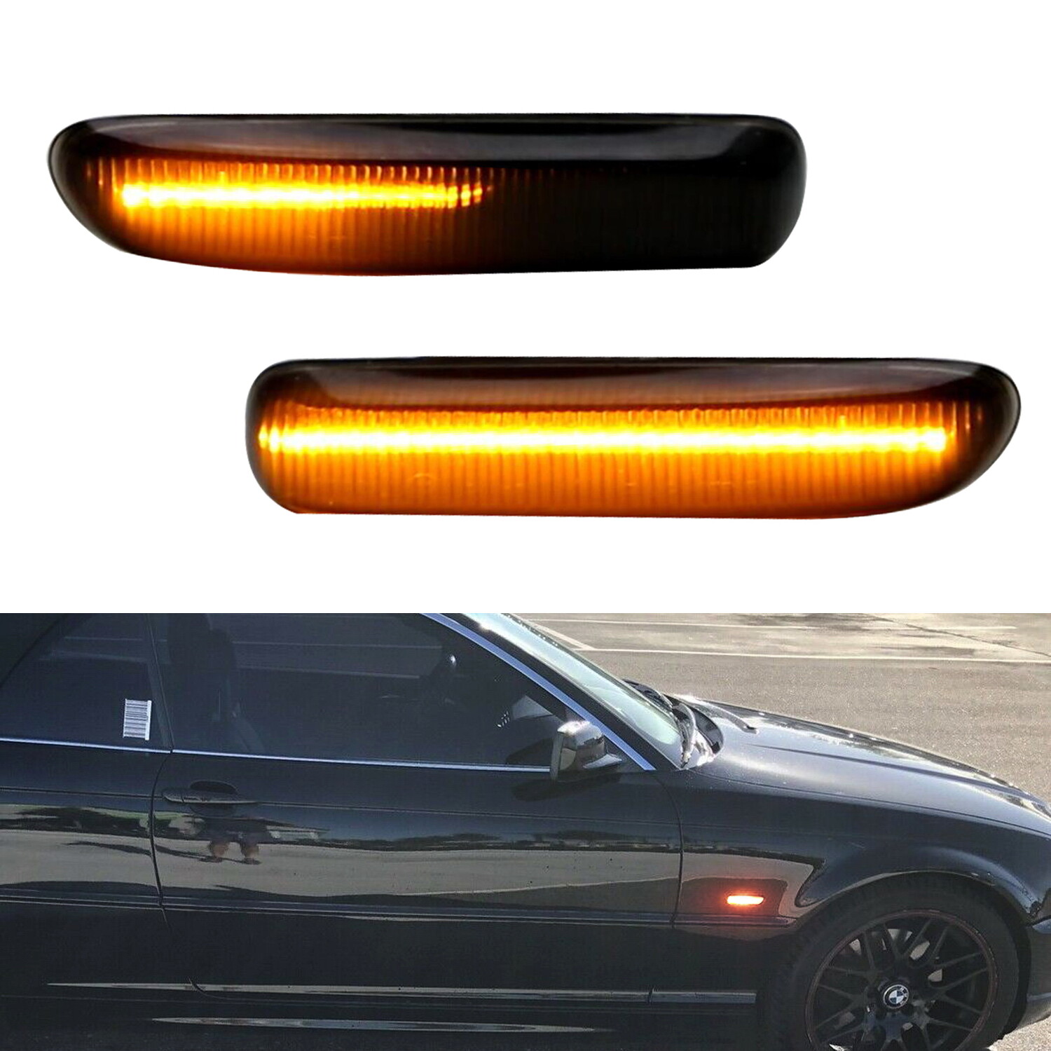 Smoke Lens Amber LED Sequential Side Marker Lights For BMW E46 99-01 3 Series 4D