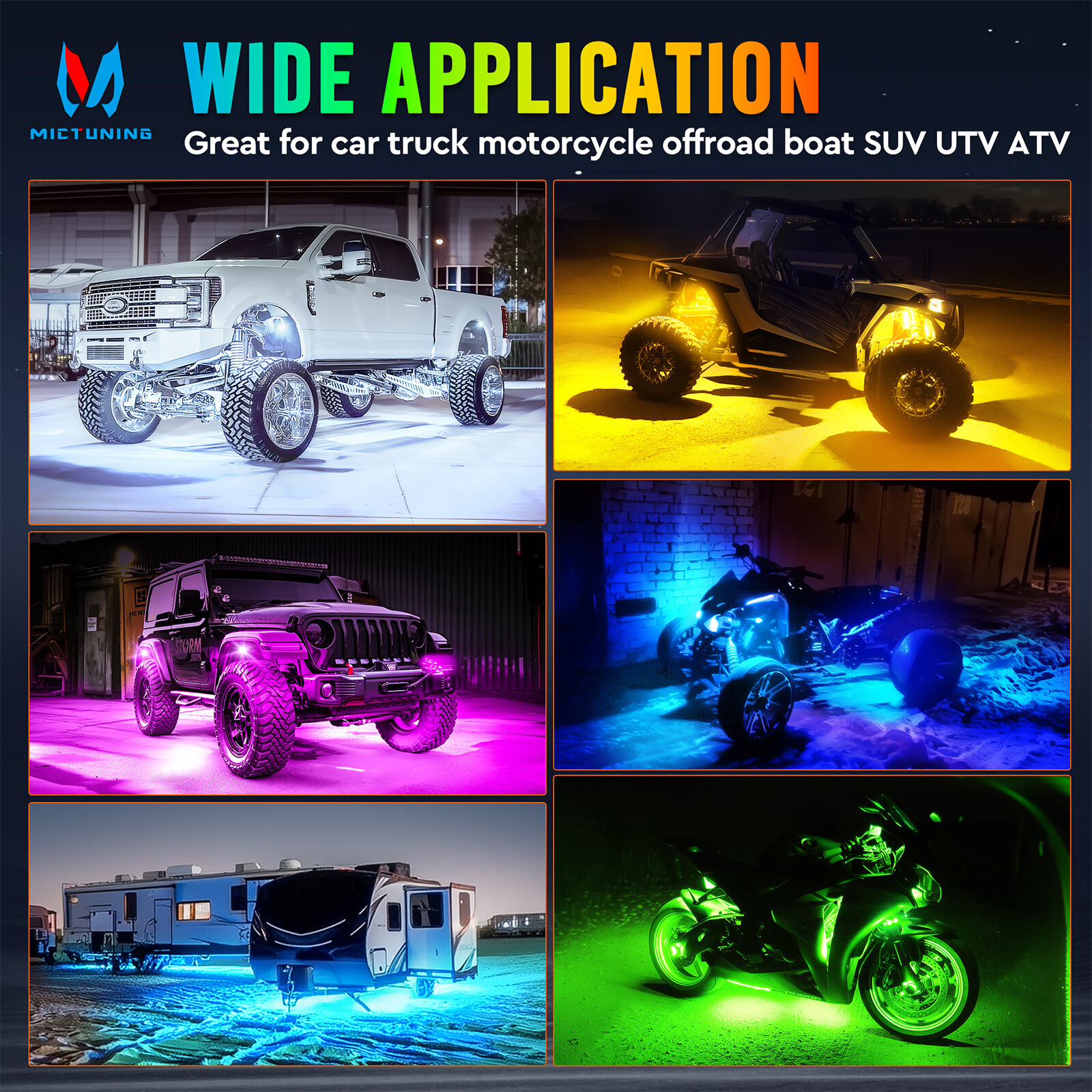 12 Pods Full Angle RGBW LED Rock Lights Wheel Well Lights APP/RF Remote Control