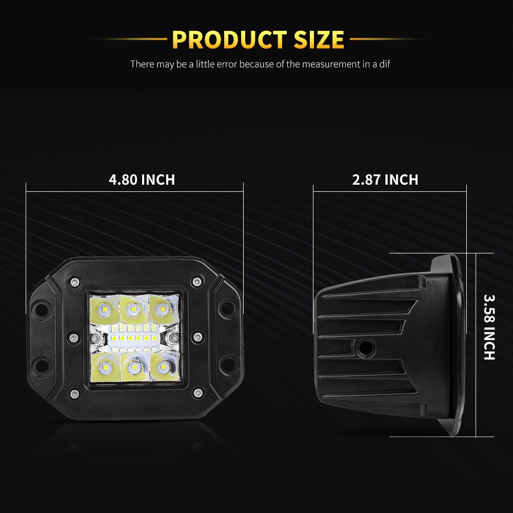5″ Flush Mount LED Pods Flood Spot Work Light Bar Backup Reverse Fog Offroad