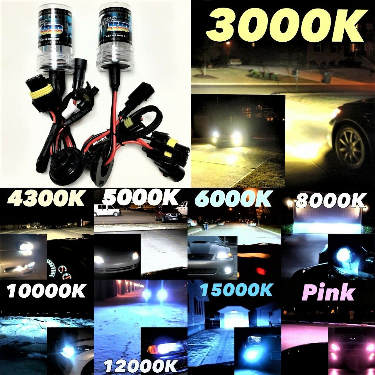 H10 X2 35W HID Replacement Light Bulbs 3000K 4300K 5000K 6000K 8000K 10000K