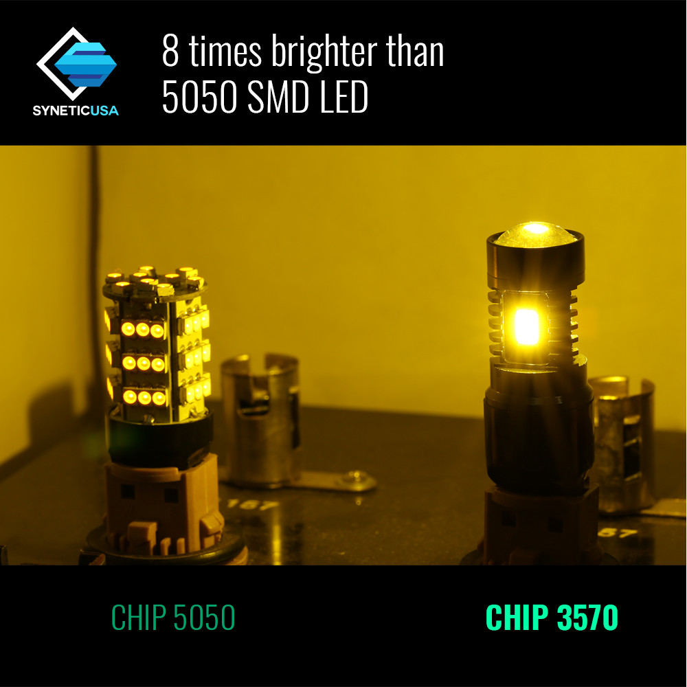 Syneticusa:2x 1157/7528 Amber Turn Signal Parking LED Light Bulbs, 3570-CSP-Chip