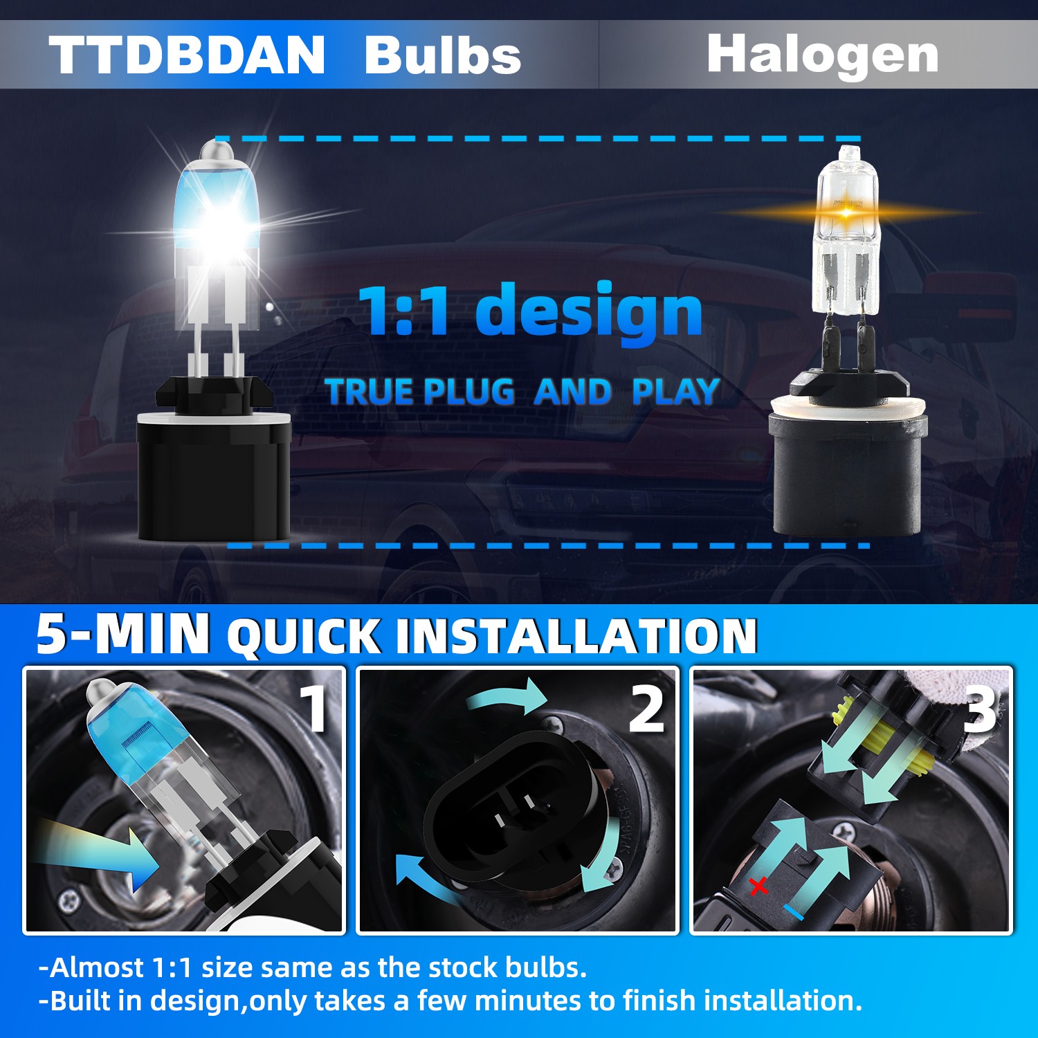 2x 881 Halogen 12V 27W Car Fog Light Bulbs White Replaces 886/889/894/896/898