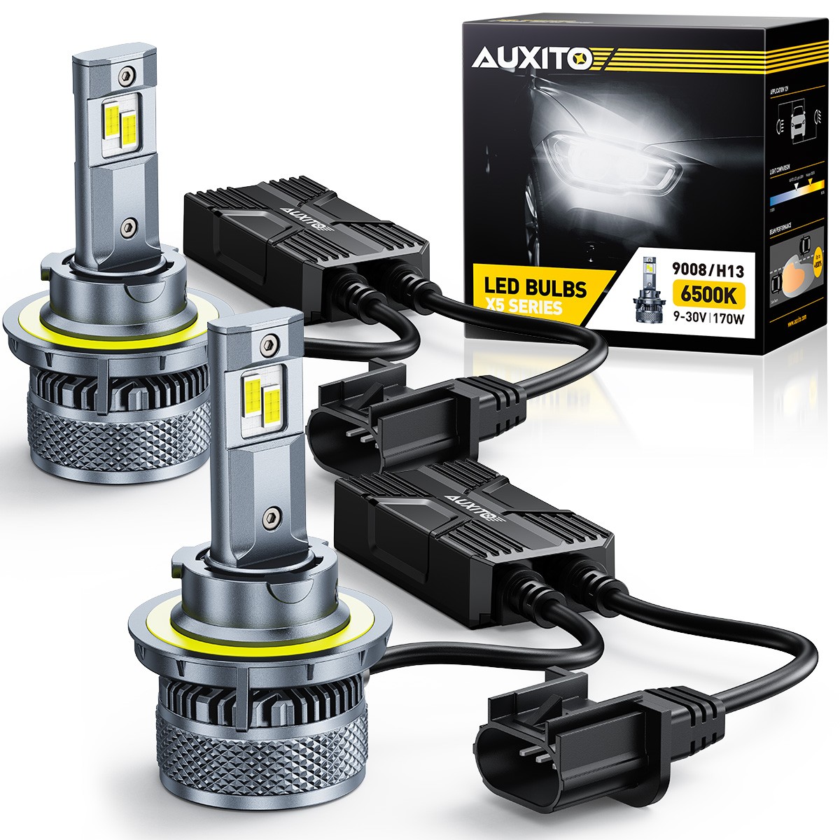 4X 9008 H13 LED Headlight Bulbs High Low Beam Super Bright 6500K White Canbus X5