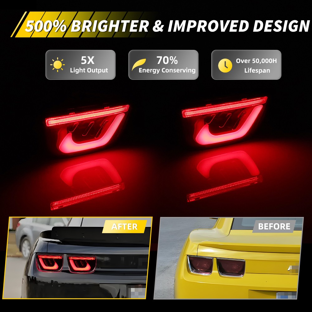 4PCS Smoked Lens Red LED Rear Tail Brake Light Lamps For 2010-2013 Chevy Camaro