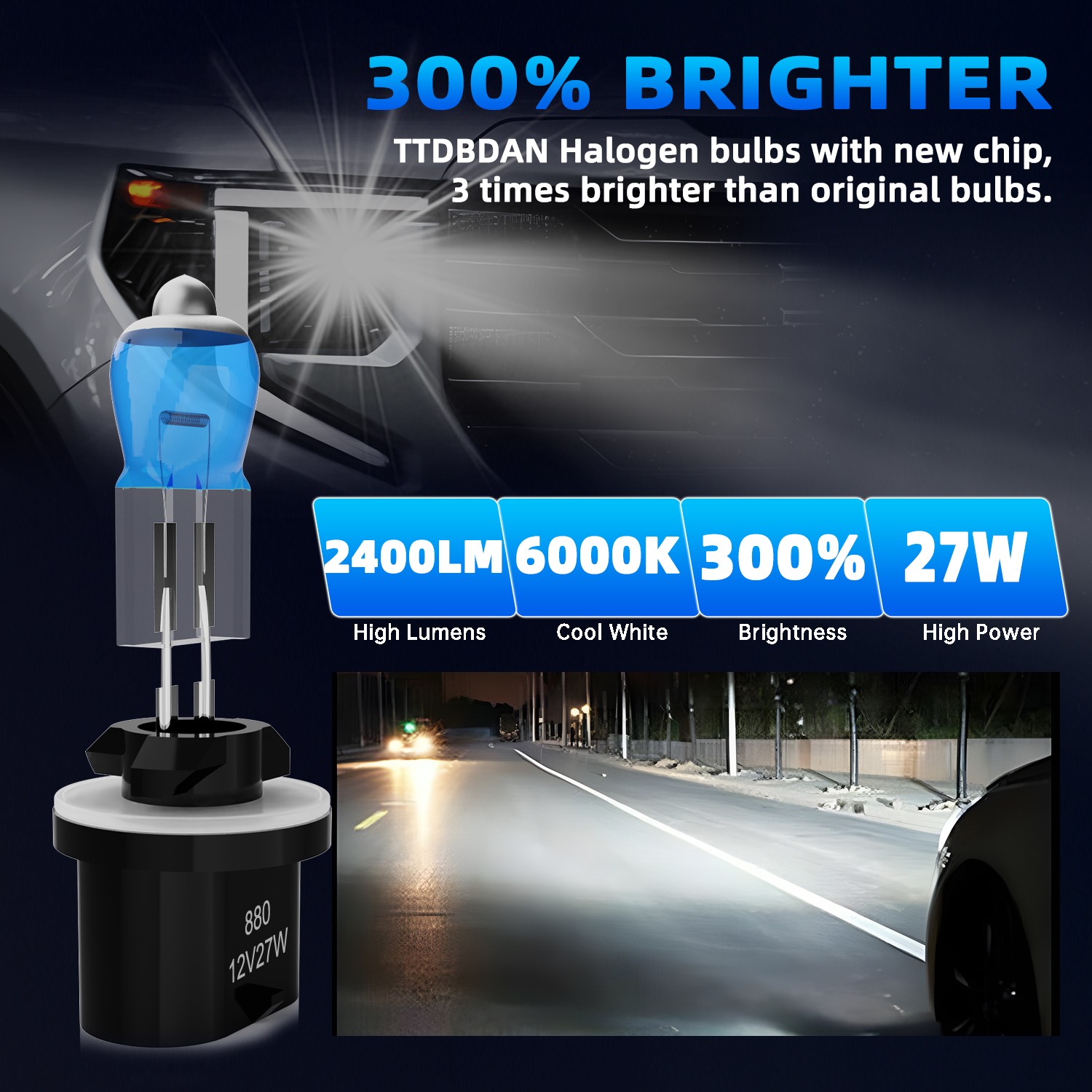 2x 881 Halogen 12V 27W Car Fog Light Bulbs White Replaces 886/889/894/896/898
