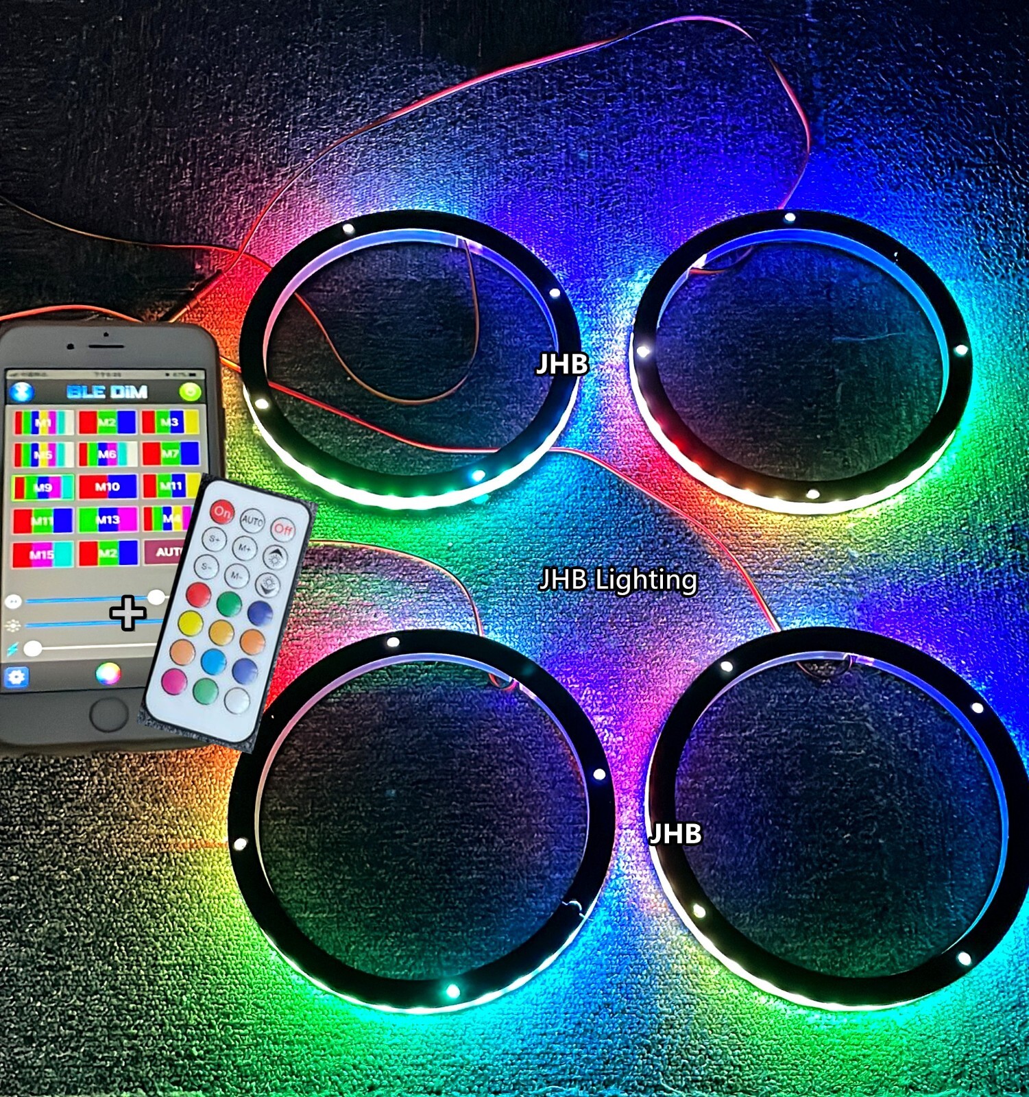 Set (4) 6.5″ APP Remote CHASING Flowing LED Car Sound Audio Speaker Rings Lights