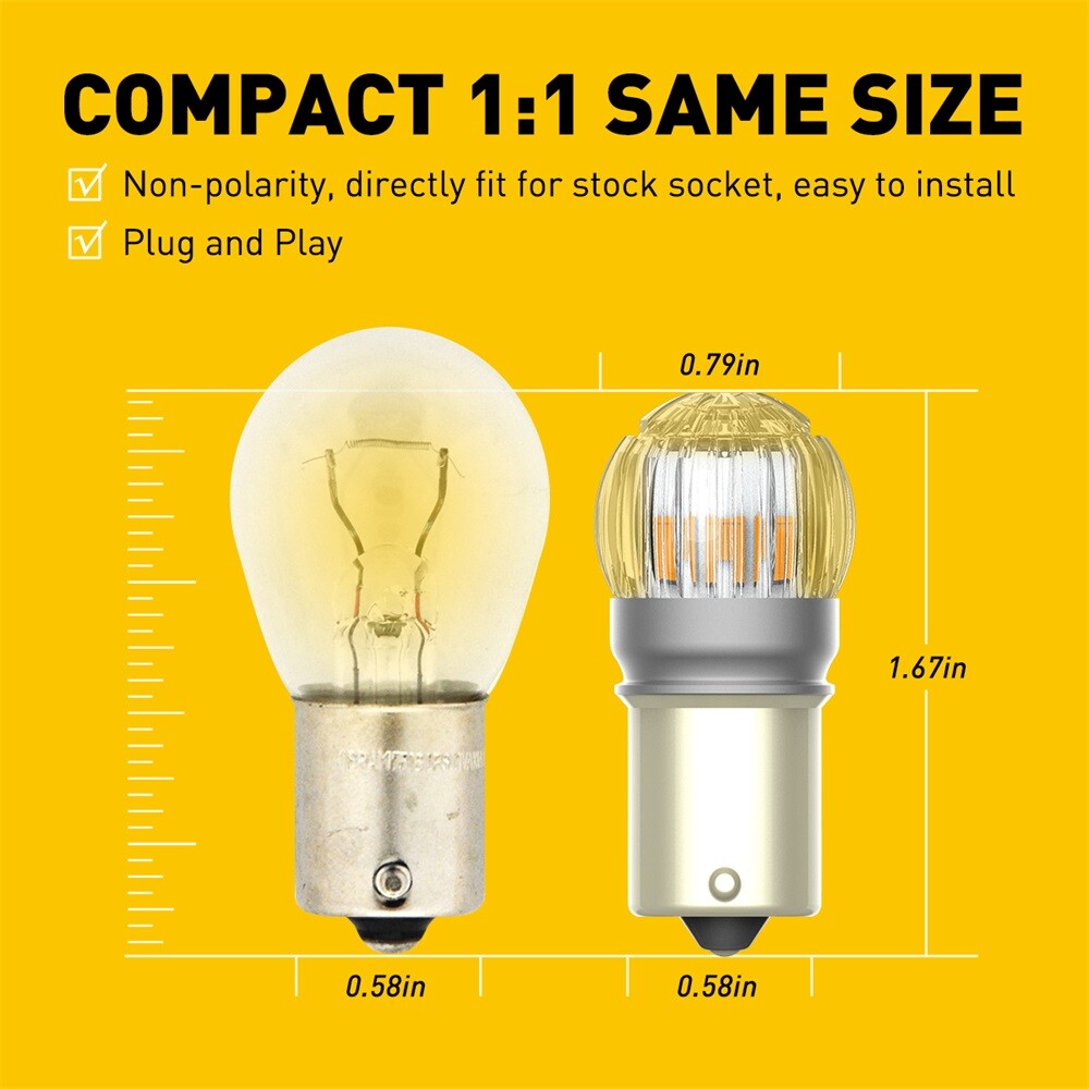 2x 1156 7506 LED Turn Signal Parking Light Bulbs Yellow Error Free Canbus AUXITO