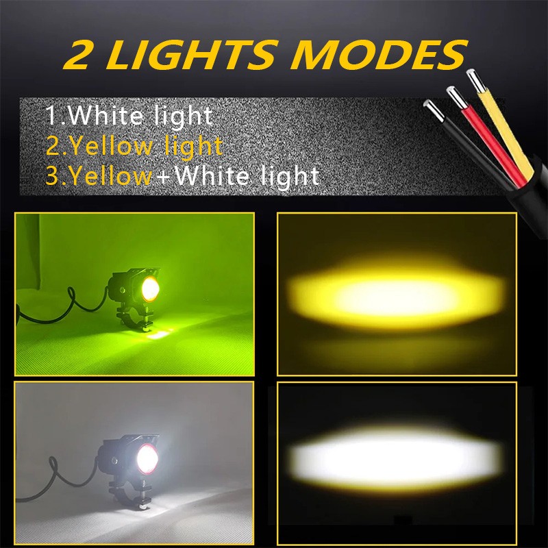 2X LED Motorcycle Spot Light Headlight Fog Work Driving Yellow White Offroad ATV