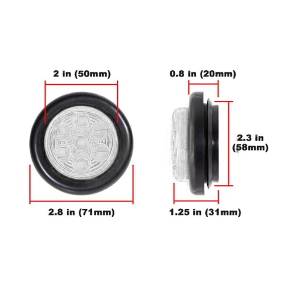 4Pc 2″ White Side Marker Light Indicator Clearance Light Trailer Truck Tail Lamp