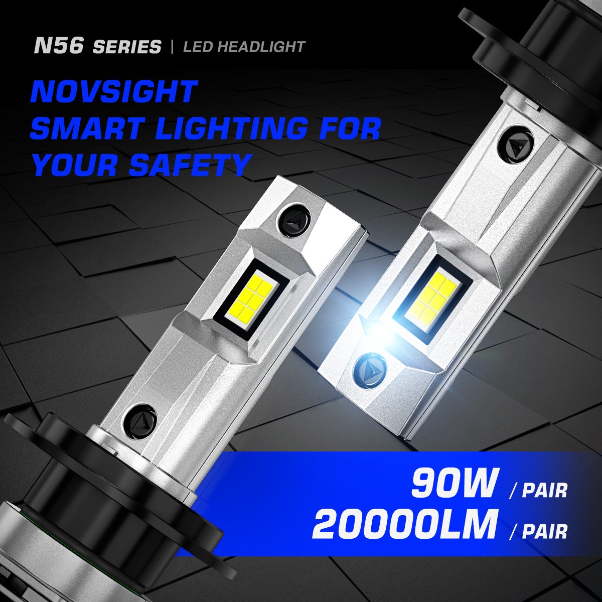 NOVSIGHT H7 LED Headlight Bulbs 90W 20000LM 6500K Super Bright Error Free Canbus