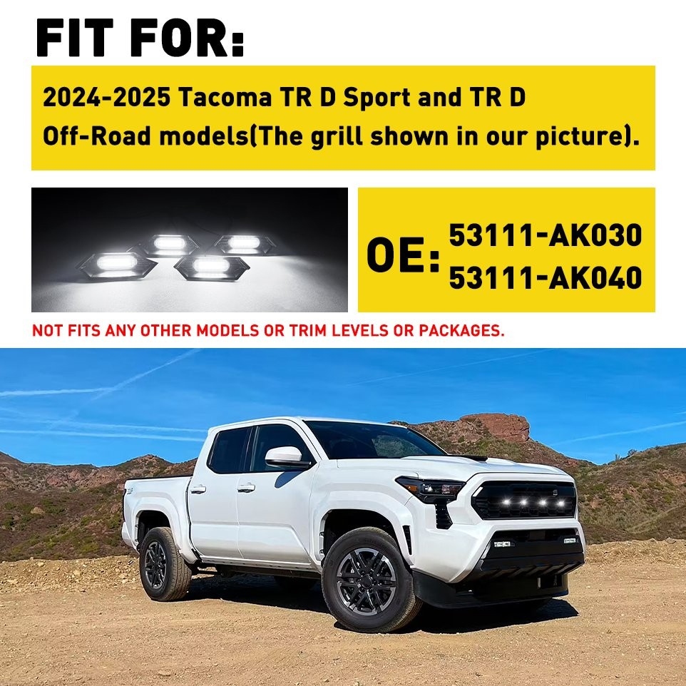 For 2024 2025 Toyota Tacoma TR D/Off-Road LED Grille DRL White Lights + Harness
