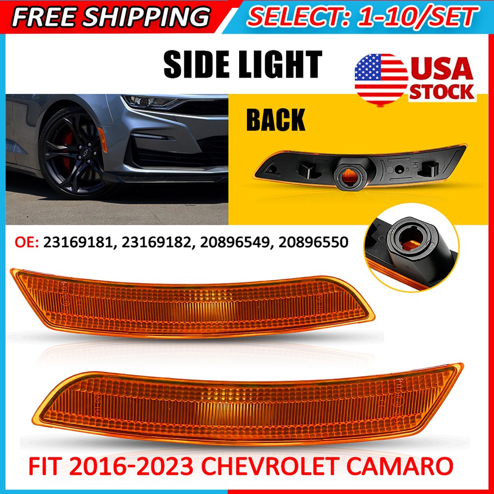 2-20x Bumper Front LED Side Marker Light Covers Amber For 16-23 Chevrolet Camaro