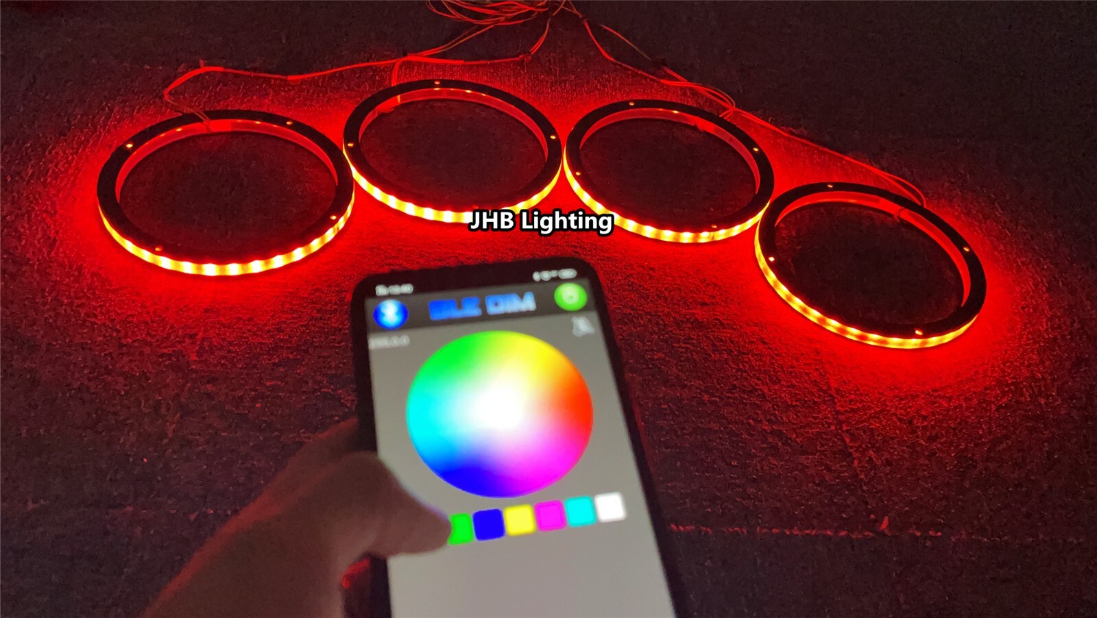 4PCS 8″ CHASING FLOW LED Rings 1/2″Spacer Remote+APP Loudspeakers SpeakerLights