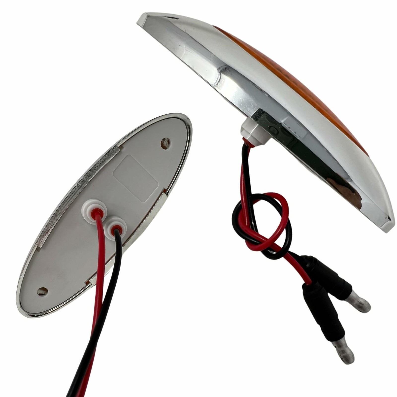 4″ Oval Side Marker Light 4 LED Red Chrome Bezel Freightliner Trailer-QTY 2