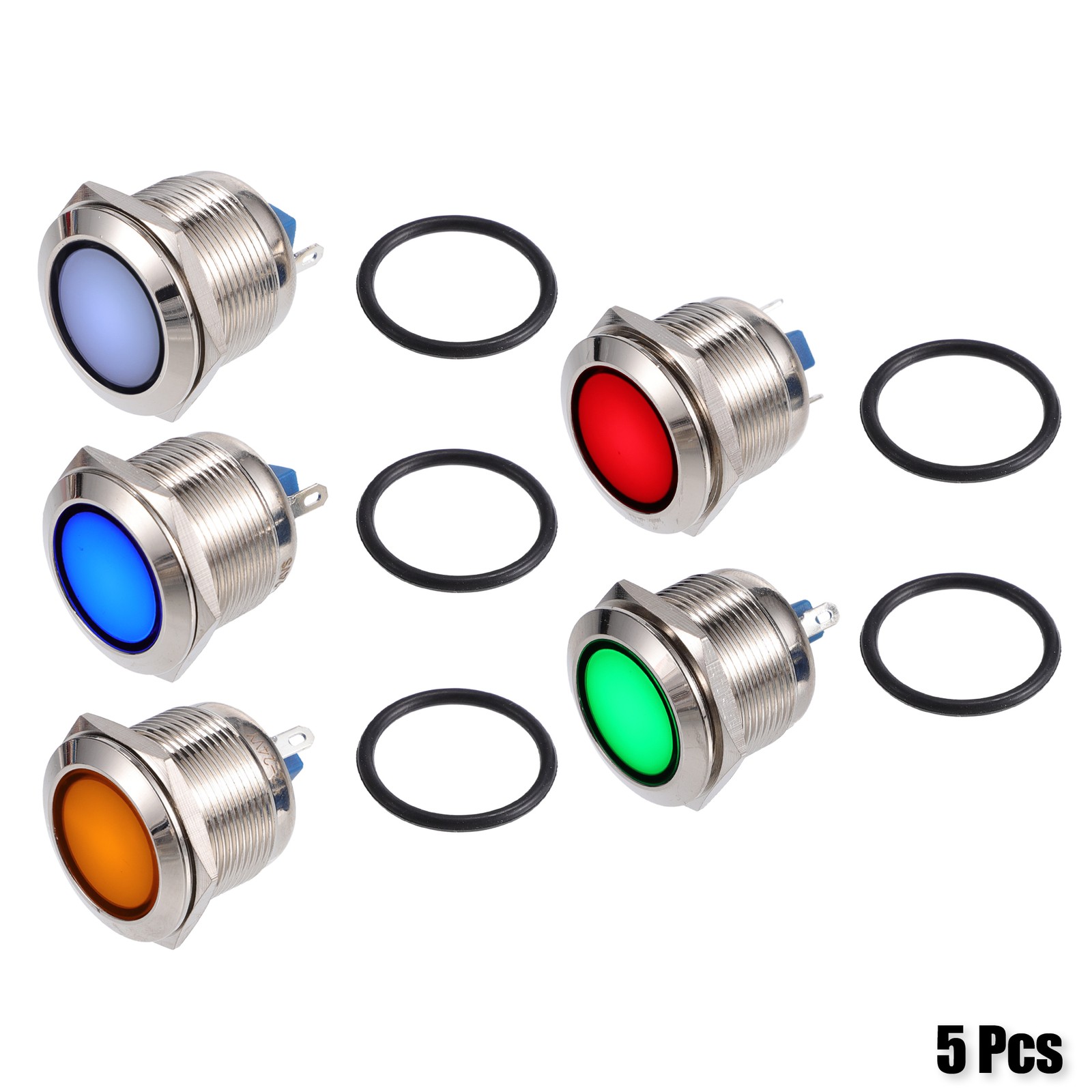 5 Pcs 22mm LED Waterproof Indicator Signal Warning Light Internal Multicolor