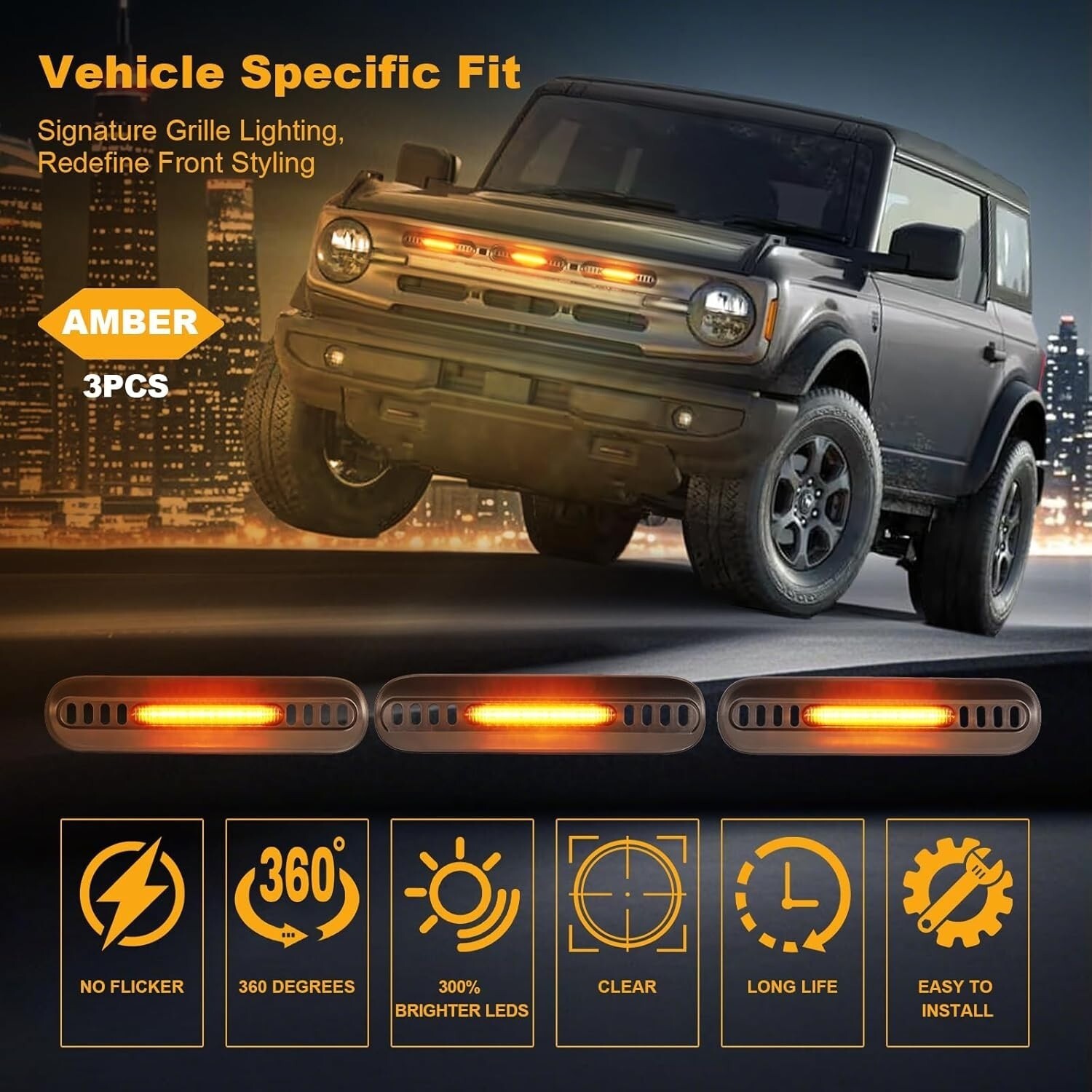 LED Grille Lights for 2021-2024 Ford Bronco Big Bend Outer Bank Accessories