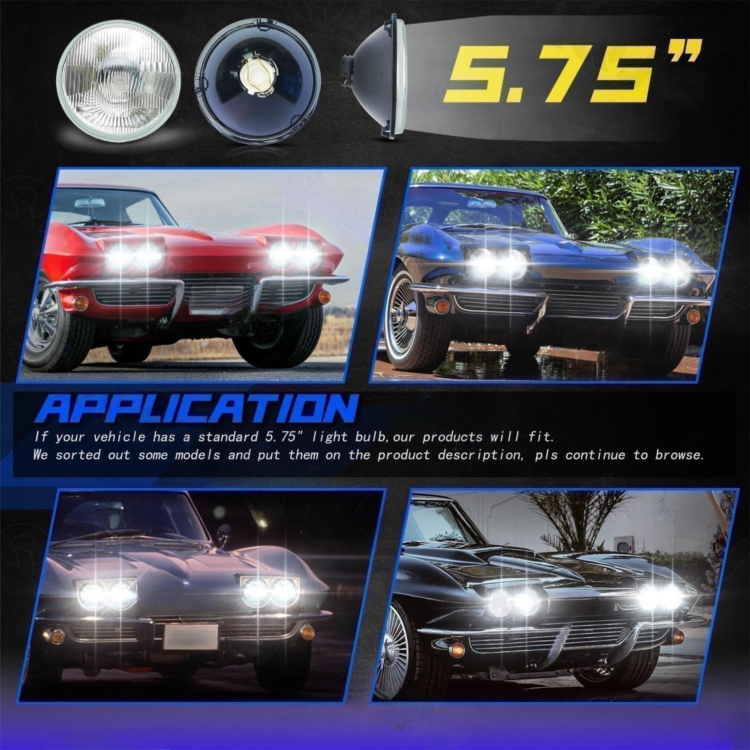5.75″ 5-3/4 inch LED Headlights Hi/Lo Beam 6500K For Chevy-Corvette 62-82 4x DOT