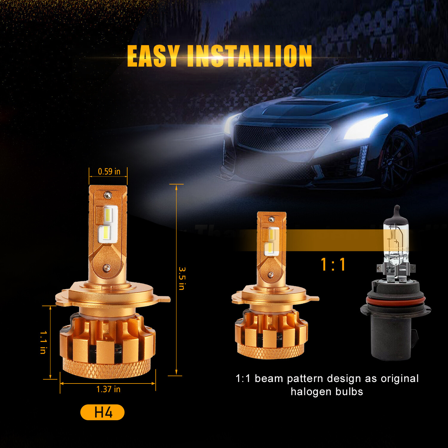 AUXBEAM 9003 H4 LED Headlight Bulbs Kit High-Low Beam 70W 18000LM 6000K White