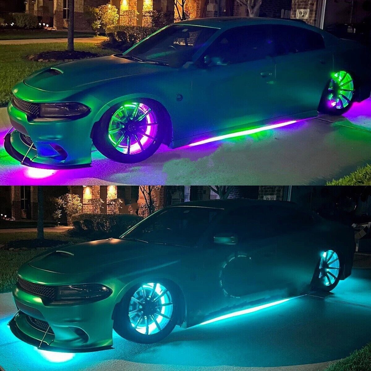 Rainbow Color CHASING Moving LEDs 2PCS 4FT + 2PCS 6.5FT Underglow Lights Strips