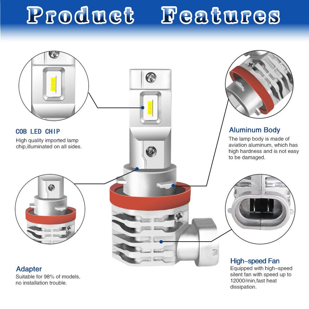 H11 H9 LED Headlight Super Bright Bulbs Kit White High/Low Beam 8000K 330000LM