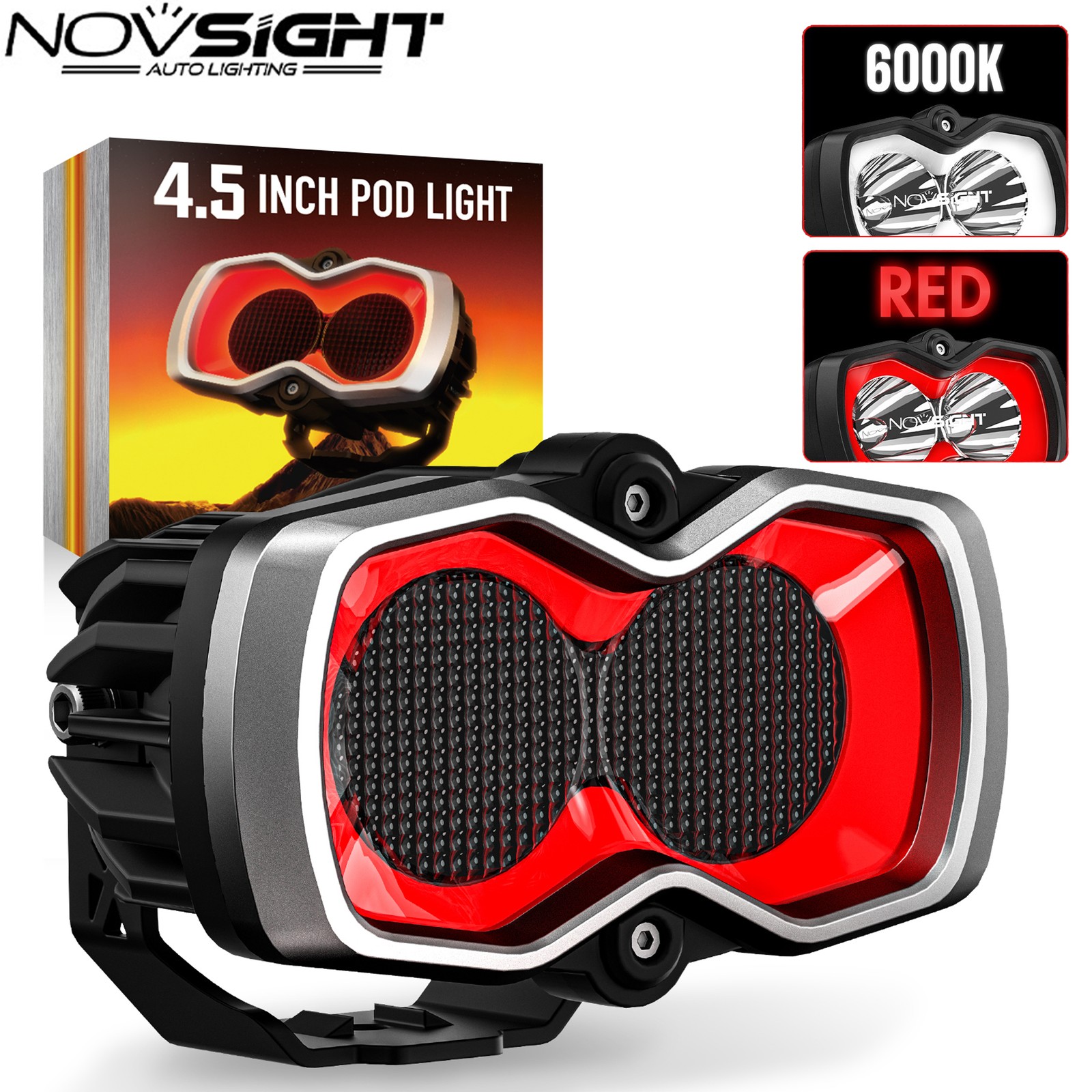 NOVSIGHT 4.5″ LED Work Lights Pod Off Road Flood Lamp Combo Beam Blub
