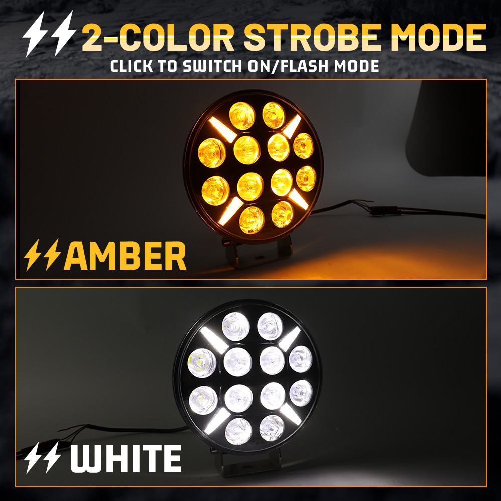 2X 9Inch Round LED Spot Light Strobe White & Yellow DRL Driving Beam For Truck