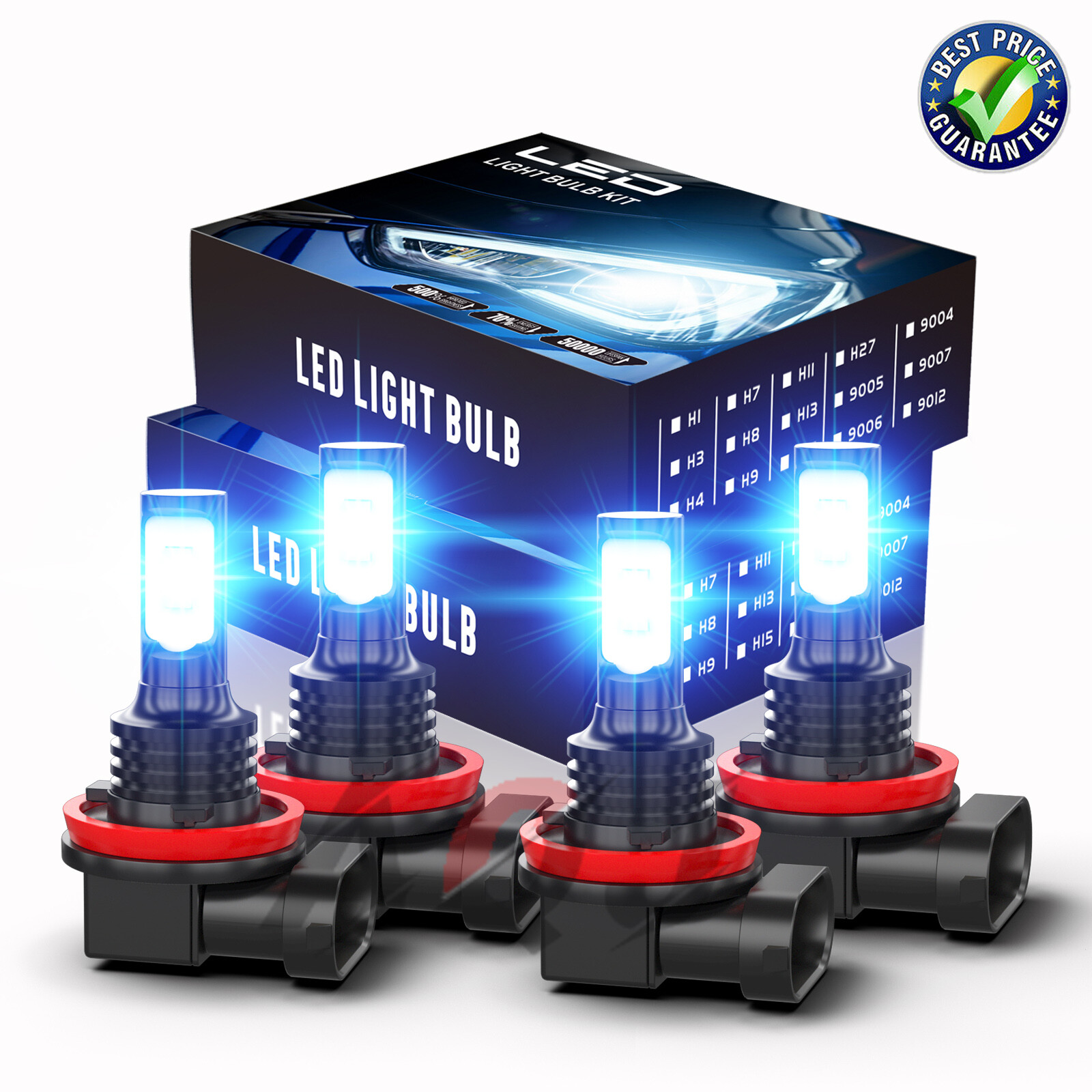 4x H11 H9 LED Headlight Super Bright Bulbs Kit 8000K blue 330000LM High/Low Beam
