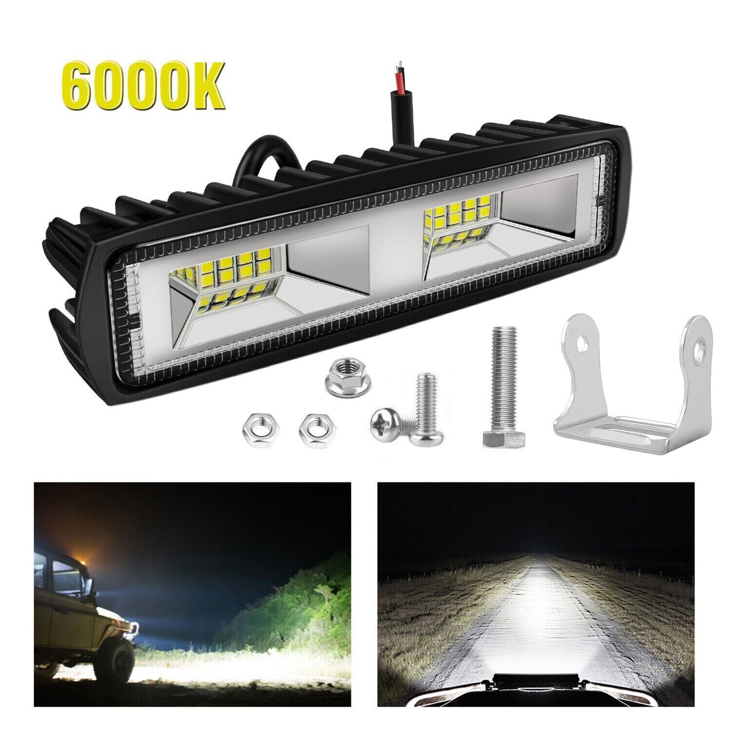 2Pcs 6″ 48W LED Work Light Bar Spot Pods Fog Lamp Offroad SUV ATV Truck