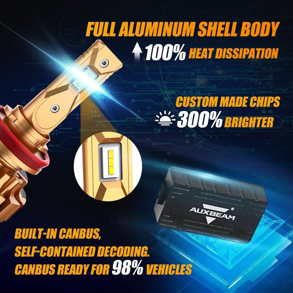 AUXBEAM H11 LED Headlight Kit Low Beam Bulb Super Bright 6000K White 70W 14000LM