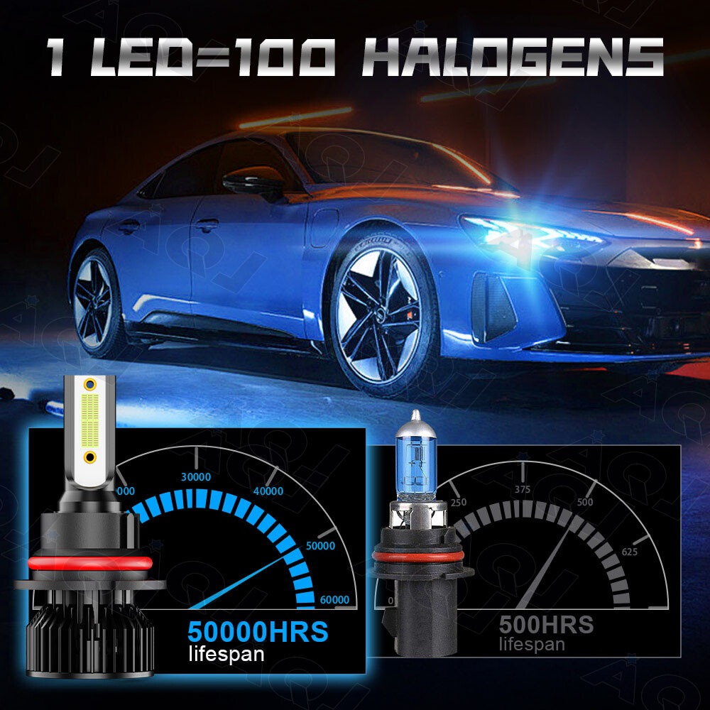 2x 9007/HB5 LED Headlight Bulbs Kit 8000K Blue High Low Beam Light Super Bright