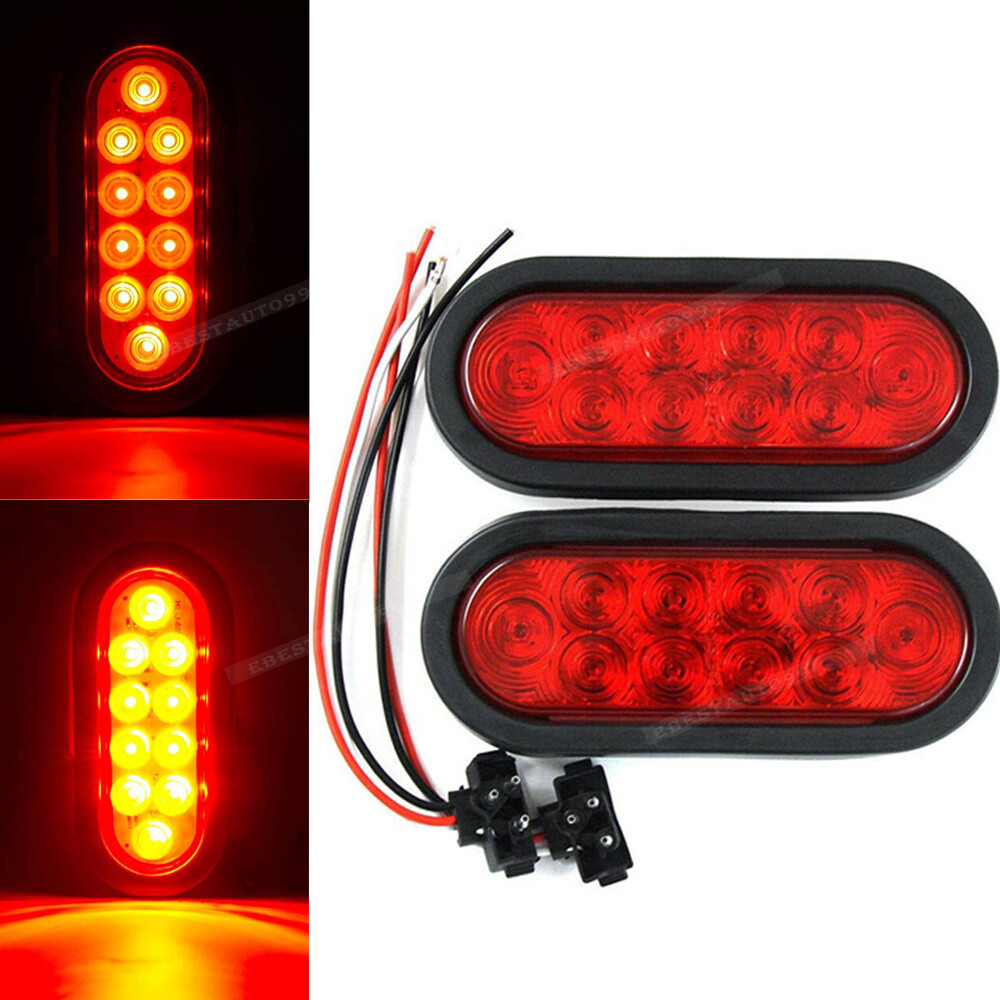 2 Red 6″ Oval Trailer Lights 10 LED Stop Turn Tail Truck Sealed Grommet Plug DOT