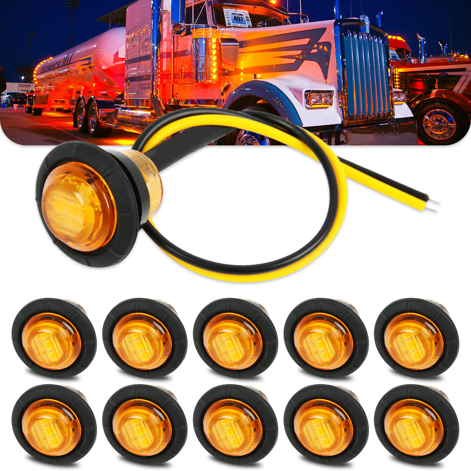 20pcs Mini Round Marker Lights 3/4″LED Truck Trailer Bullet Side Clearance Light