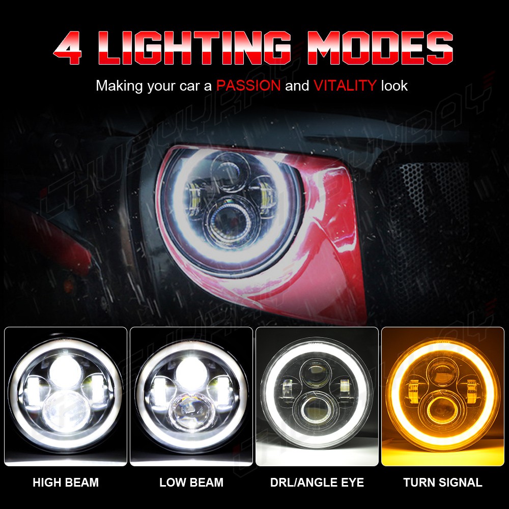 Fit Chevrolet Nova 1969-1978 Pair 7″ Round LED Headlights Hi/Lo Turn signal Beam