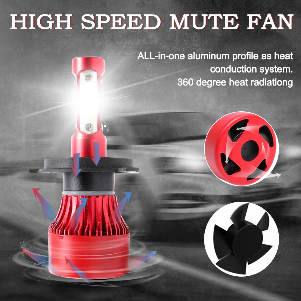 4-Side H4 LED Headlights Kit Hi/Low Beam 6500K 9003 HB2 Bright White Light Bulbs