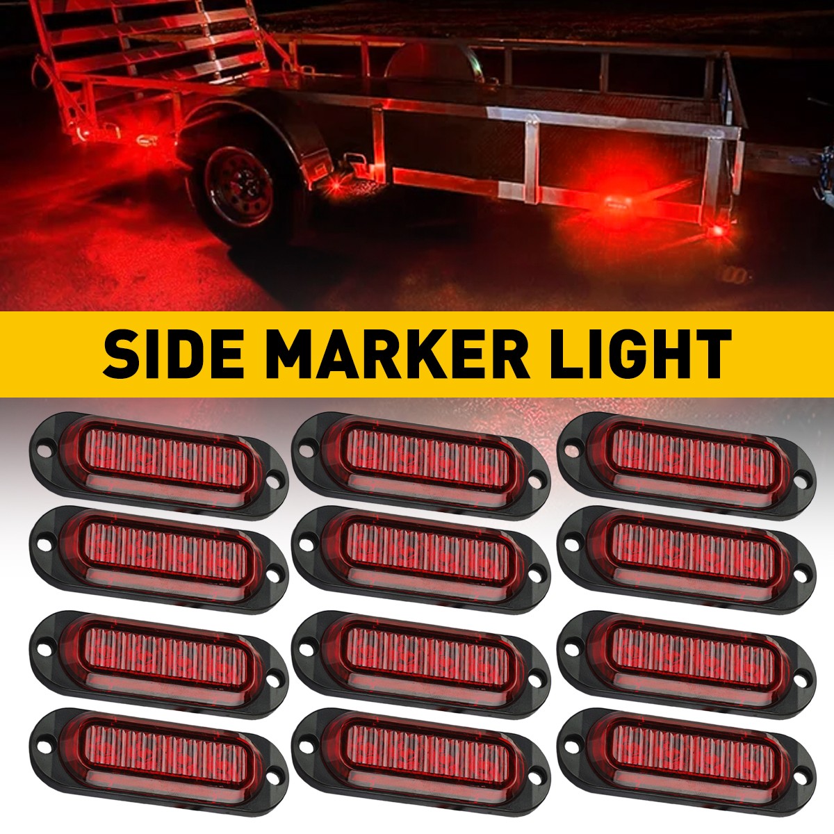 Universal Red 4-LED Side Marker Lights Indicator Clearance Oval Lamps 12PCS New