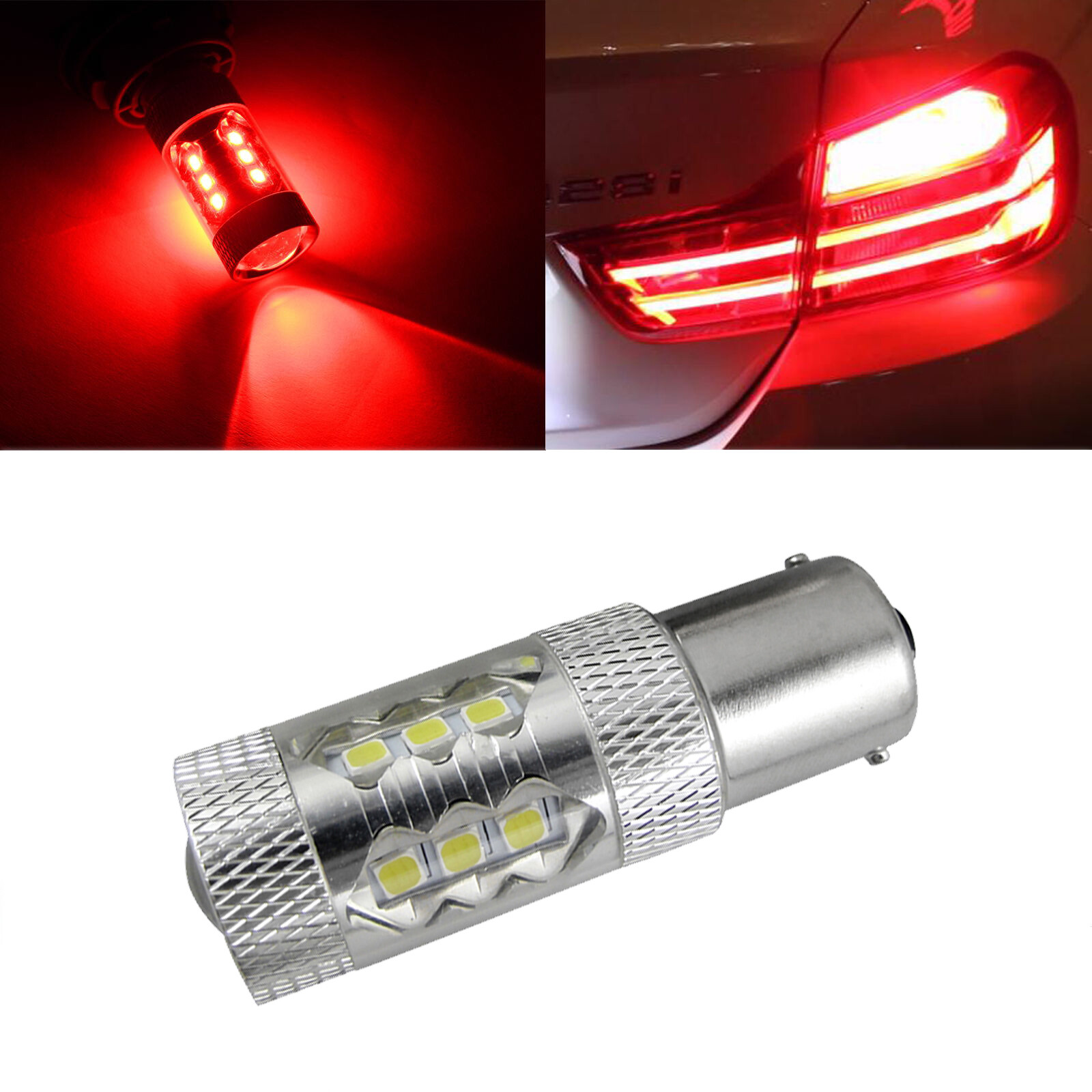 1x 16-SMD 1157 2057 Red 80W Projector Lens LED Brake Tail Light Parking Lamp