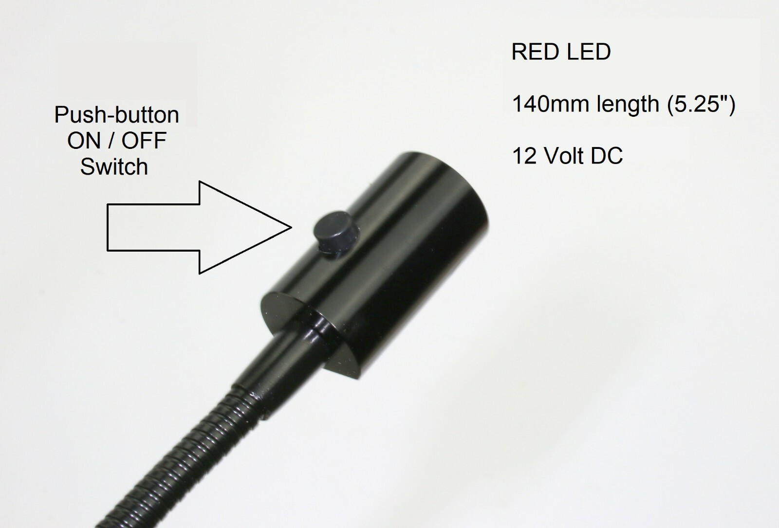 PilotLights Mini Gooseneck Panel Light with SWITCH, Map Light, 140mm RED – 12V