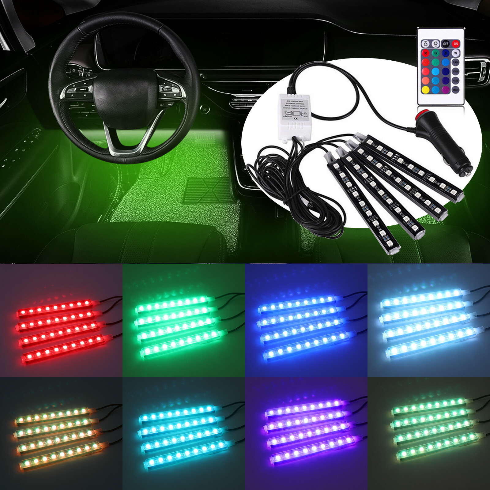 RGB LED Car Interior Accessories Floor Decor Multi-color Ambient Light Bar